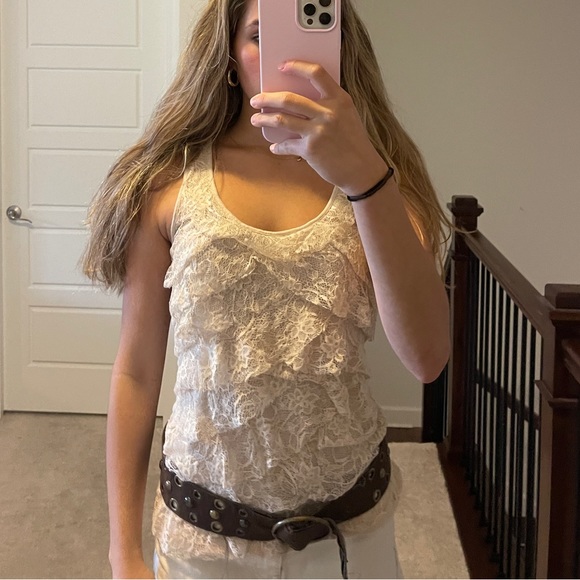 Cream Ruffle Lace Tank - Picture 2 of 3